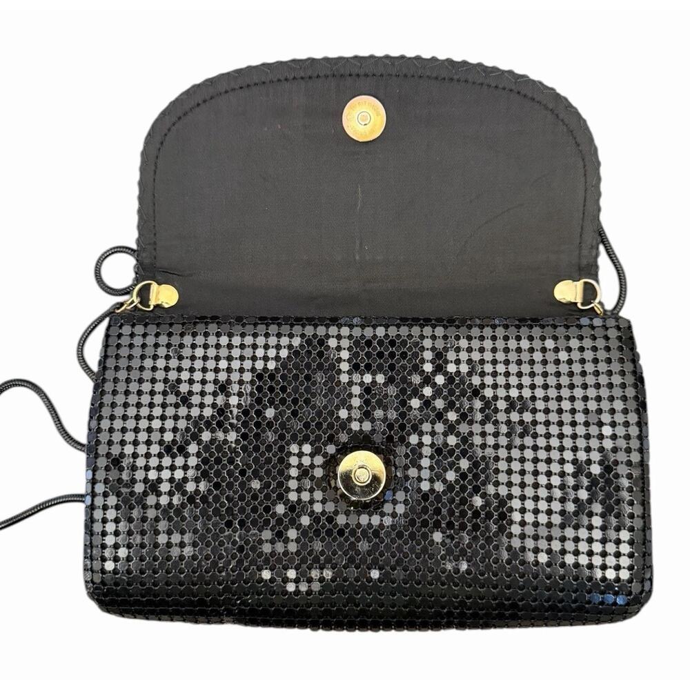 Vintage Black Metal Mesh Rhinestone Evening Bag Clutch Crossbody Y2K Disco - Picture 2 of 14